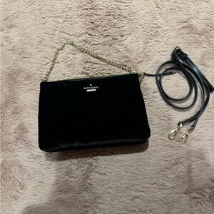Kate Spade black velvet crossbody with chain
